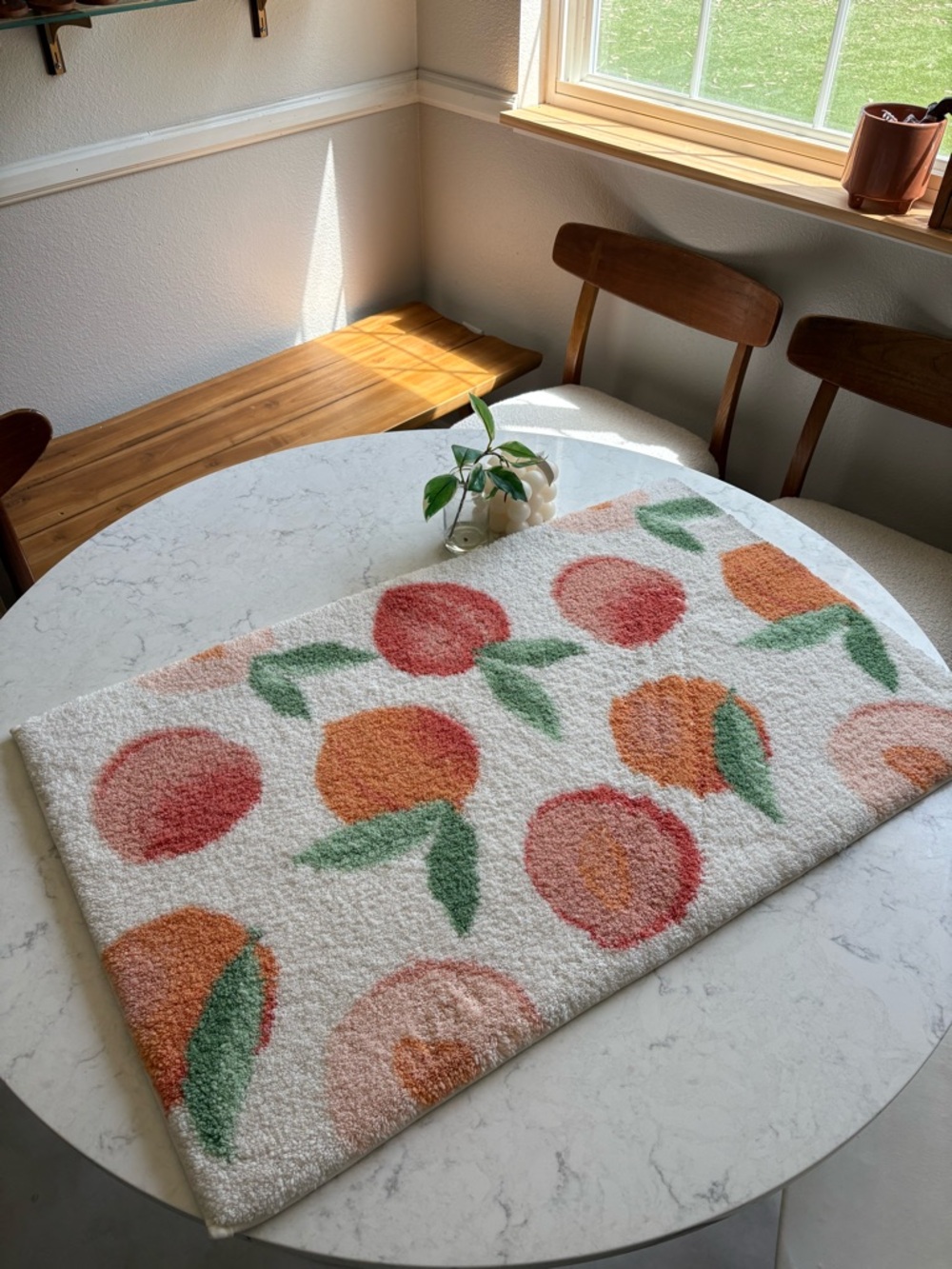 Peach Bath Mat - White/Orange/Green